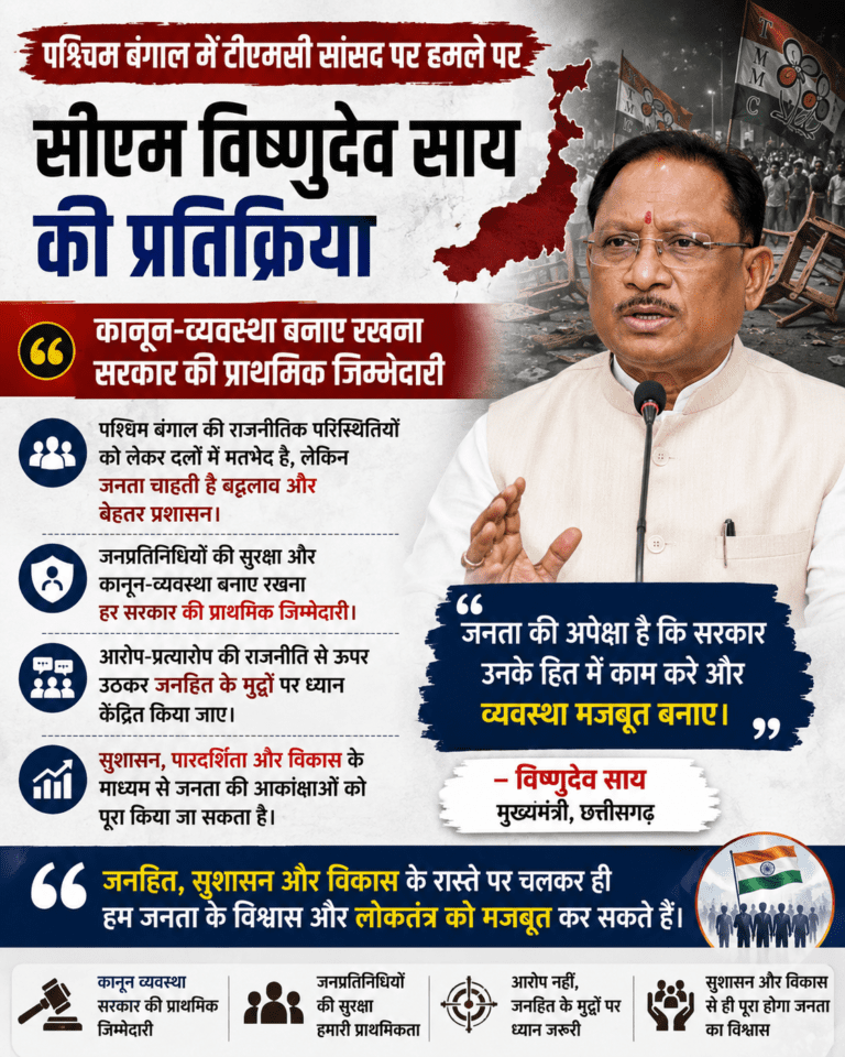 पश्चिम बंगाल की कानून व्यवस्था पर बोले सीएम साय, कहा- जनता चाहती है बदलाव और बेहतर प्रशासन