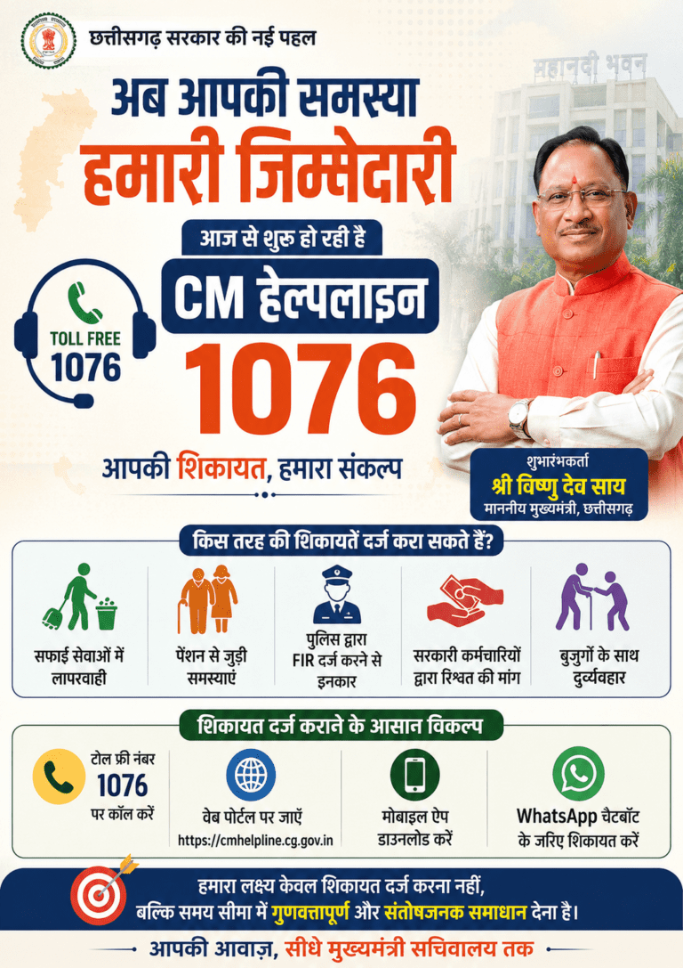छत्तीसगढ़ में आज से शुरू होगी CM हेल्पलाइन 1076, शिकायतों का होगा त्वरित समाधान