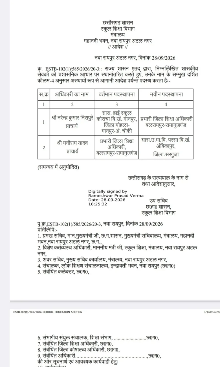 करोड़ों की कथित वित्तीय अनियमितता के बीच DEO हटाए गए, नरेंद्र कुमार निरापुरे को मिली जिम्मेदारी